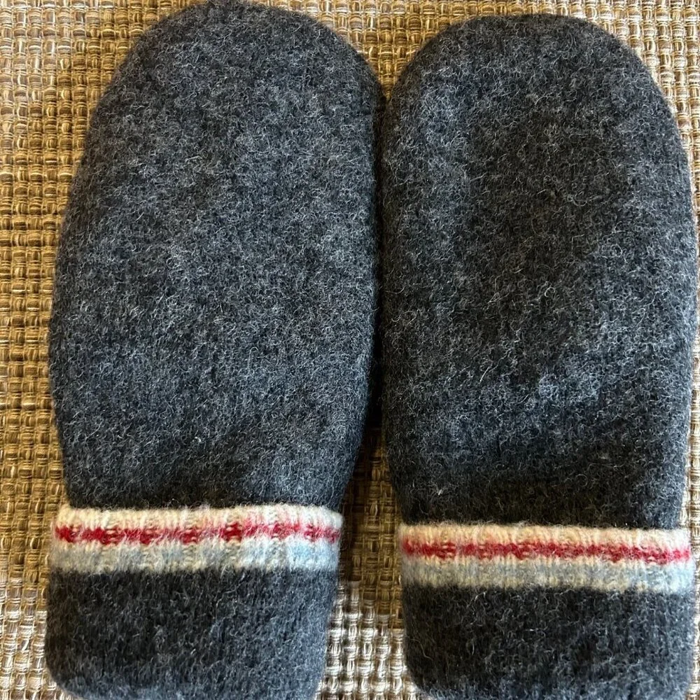 Felted Wool Mittens handcrafted from Repurposed Sweaters - Gray/Brick Red - Picture 3 of 5